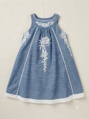 Girls' Embroidered Gray Cotton Dress - Sleeveless NWOT